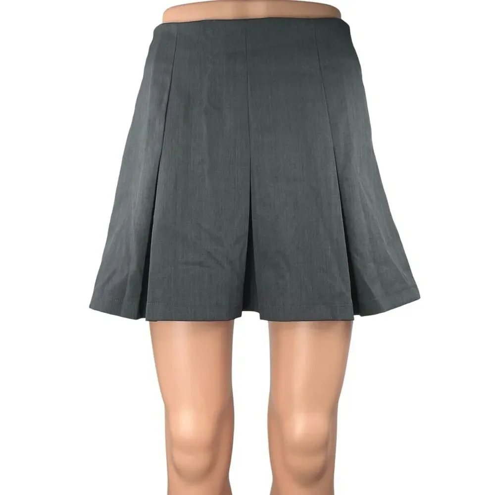 Cider Women's Gray High Waisted Zipper Casual Pleated A Line Mini Skirt Size S